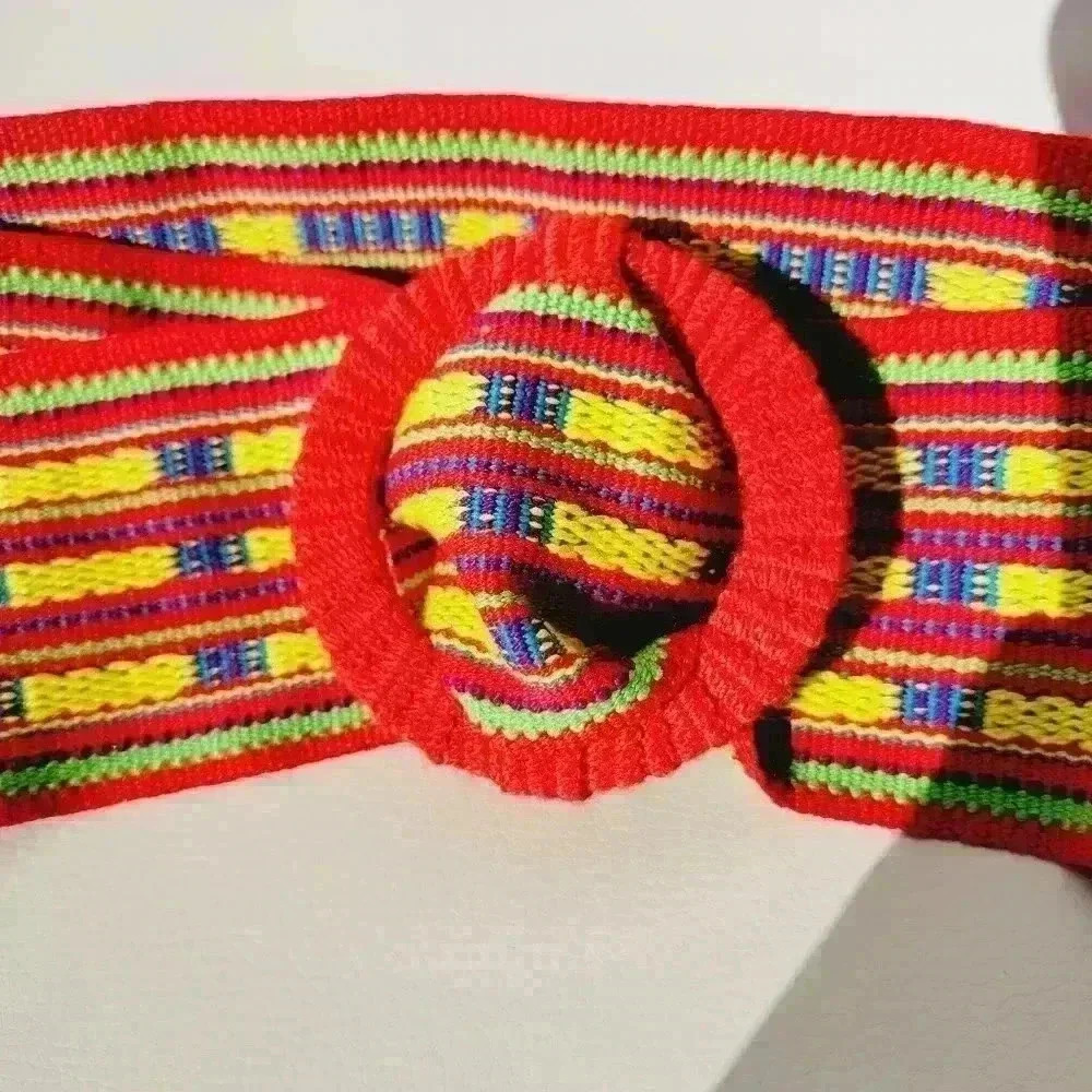 Vintage Rainbow Blue Yellow Red Woven Belt Hand Crafted 34 1/2" Long - Picture 3 of 10